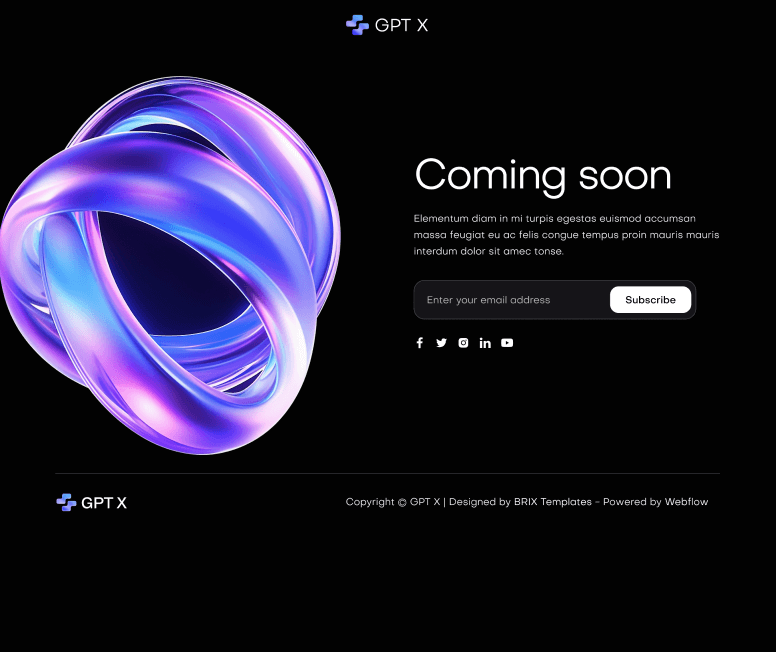 GPT X - Coming Soon Utility Page - AI & Machine Learning Webflow Template