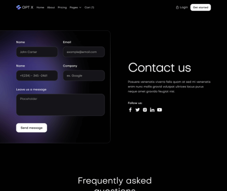 GPT X - Contact V1 Main Page - AI & Machine Learning Webflow Template