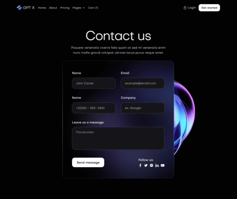GPT X - Contact V2 Main Page - AI & Machine Learning Webflow Template