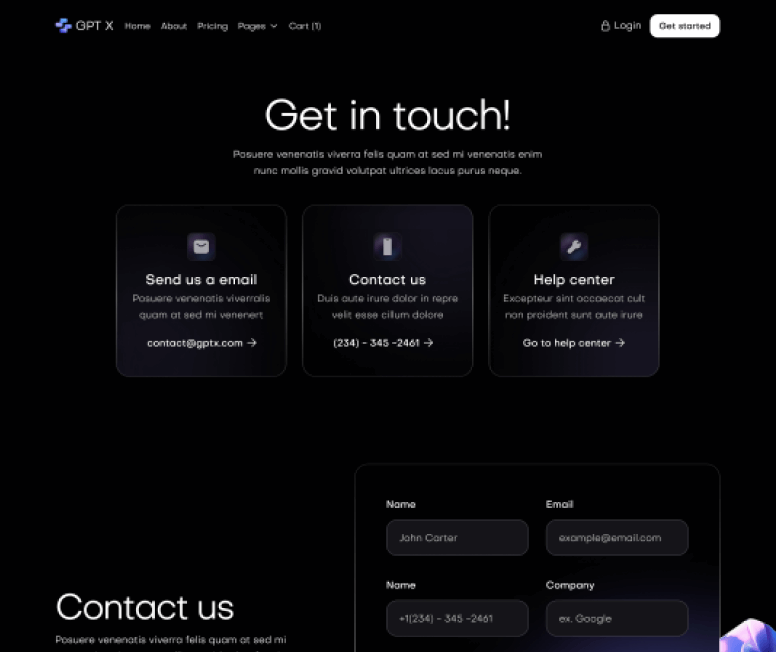 GPT X - Contact V3 Main Page - AI & Machine Learning Webflow Template