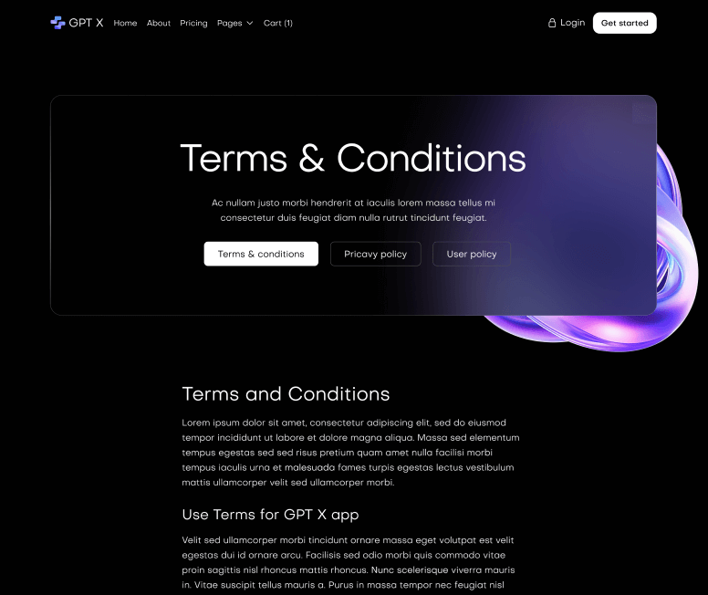 GPT X - Terms & Conditions Main Page - AI & Machine Learning Webflow Template